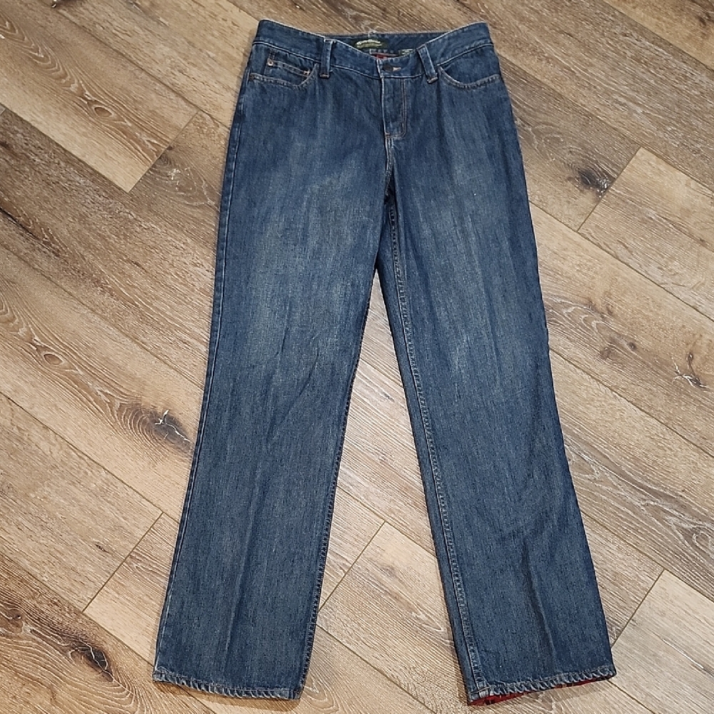 Eddie Bauer Dark Blue Flannel Lined  Straight Leg Jeans 6 Warm Outdoor Gorpcore